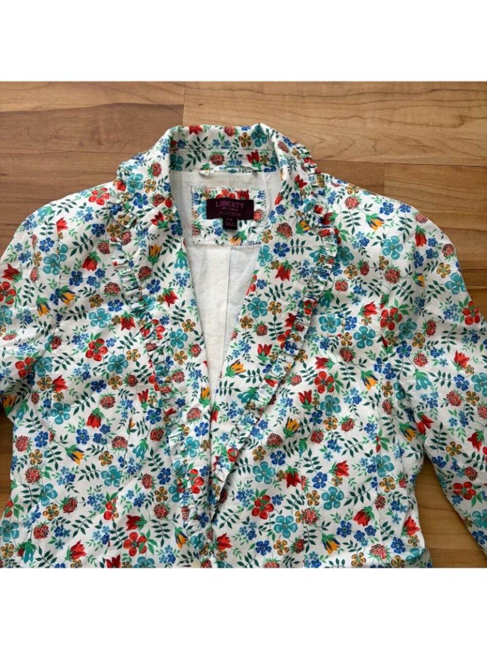 J Crew Womens Jacket Liberty Art Fabrics Ruffled Edenham Blazer Size 4P Floral - Picture 6 of 10